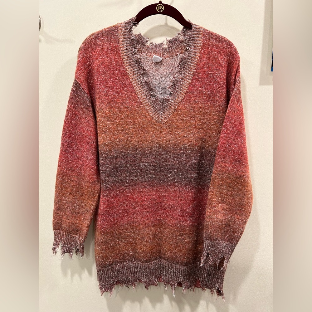 CY Fasion Cozy Gradient Color V-Neck Sweater